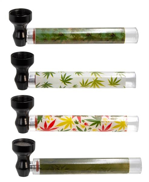 1 Glaspfeife mit Metallkopf "Weed Printed" ca. 95mm